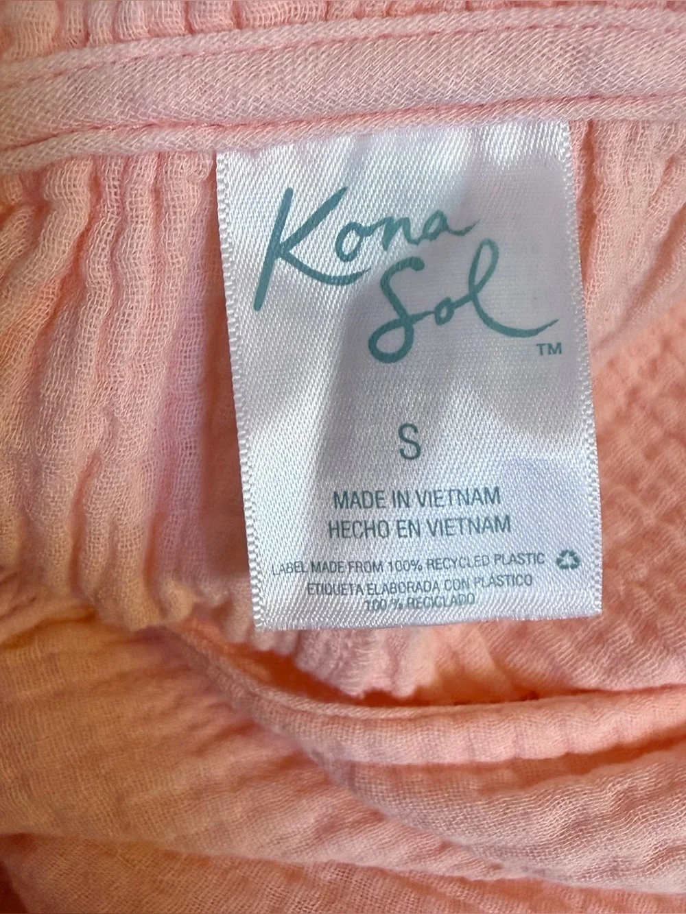 Kona Sol Womens Peach Lightweight 100% Cotton Sundress Swim Cover Up Size Small